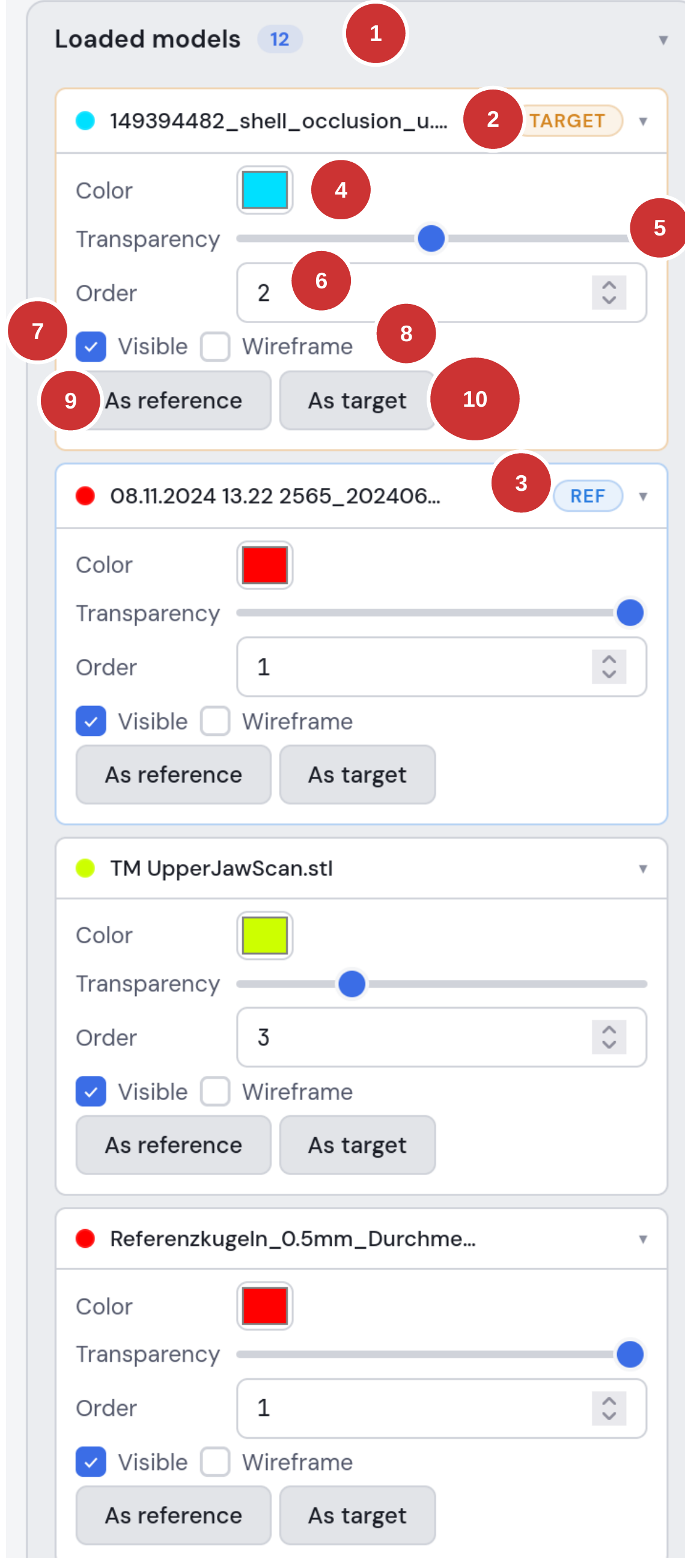Fig. 2: Model list with settings