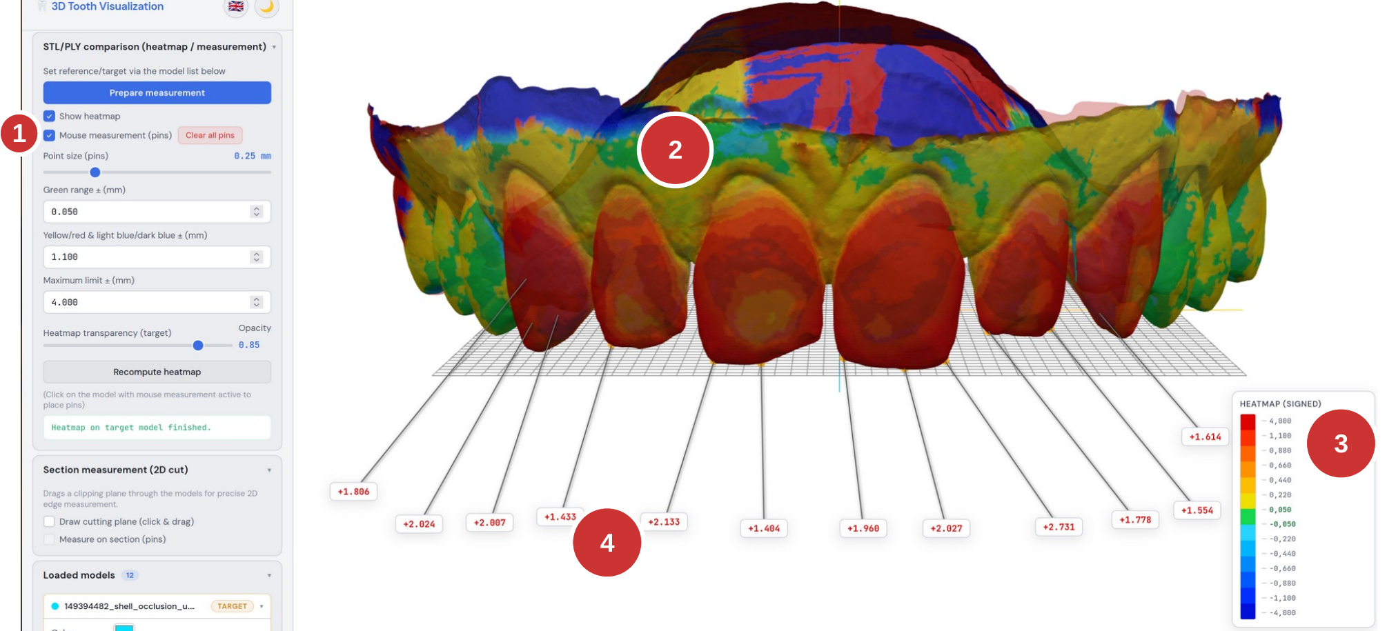 Fig. 5: Heatmap with legend and measurement pins